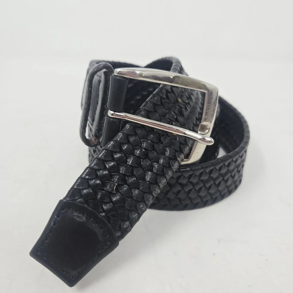 SAMUEL HUBBARD Black Belt Braided Italian Leather Belt 6-Strand Design Size 34
